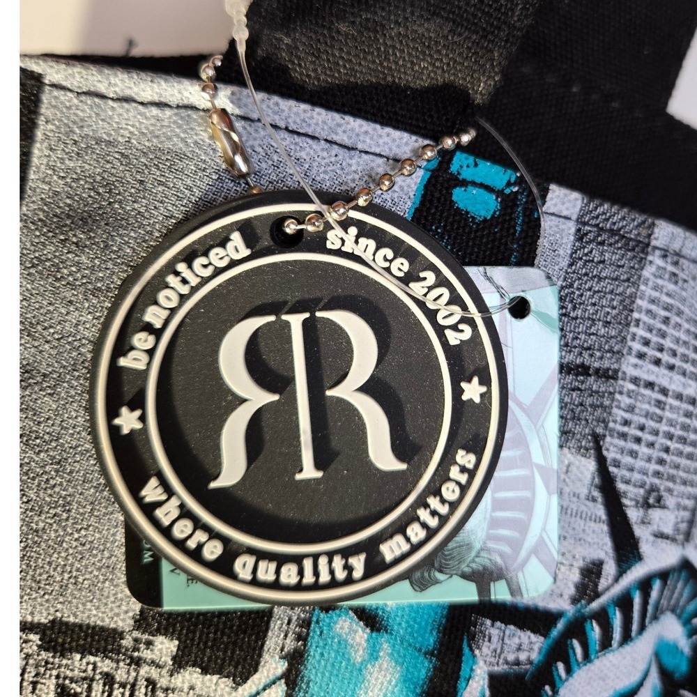 Robin Ruth New York Statue of Liberty Canvas Tote Bag Black Teal NYC Skyline - Picture 2 of 10